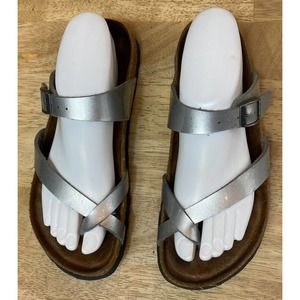 Birkenstock Betula Women’s Size 39/US 8N Silver Crossed Toe Loop Slide Sandal
